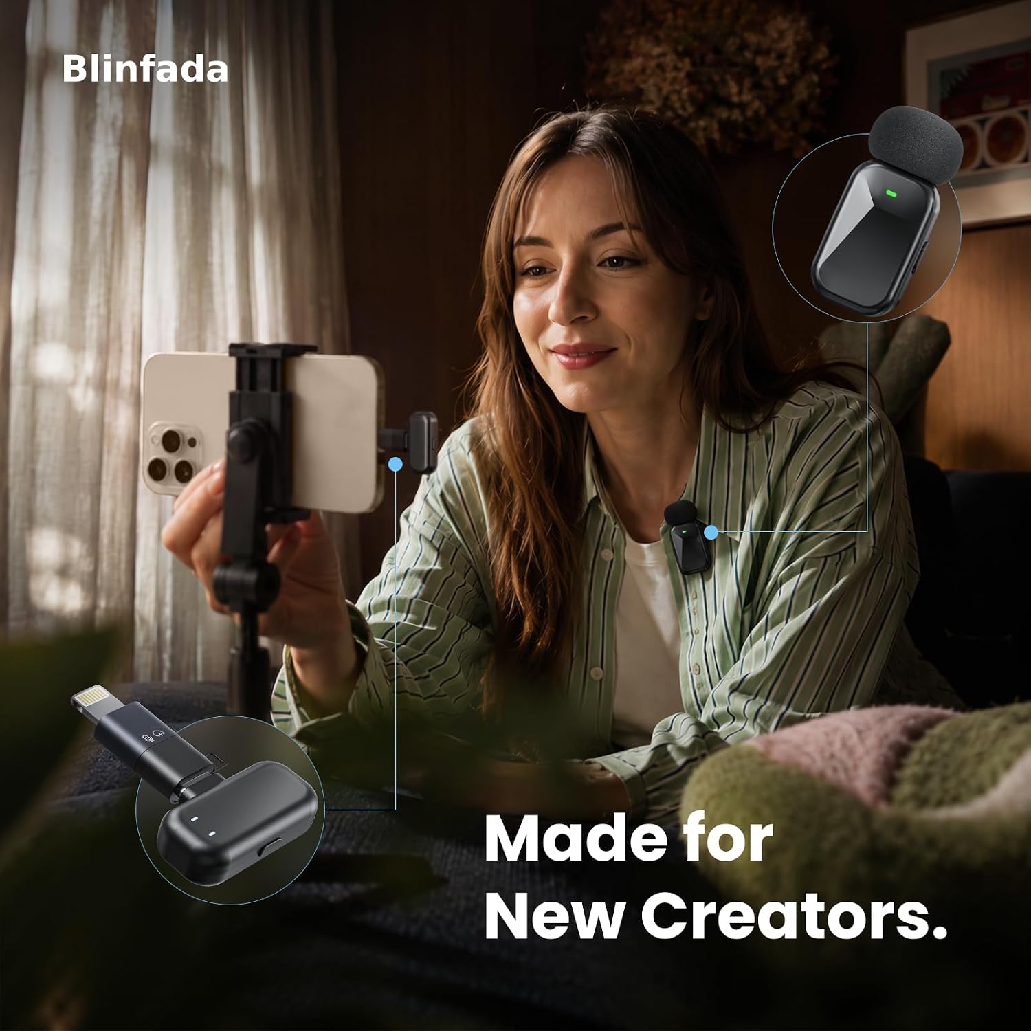 Detalle 2 de Blinfada Wireless Lavalier Microphone, Dual Channel