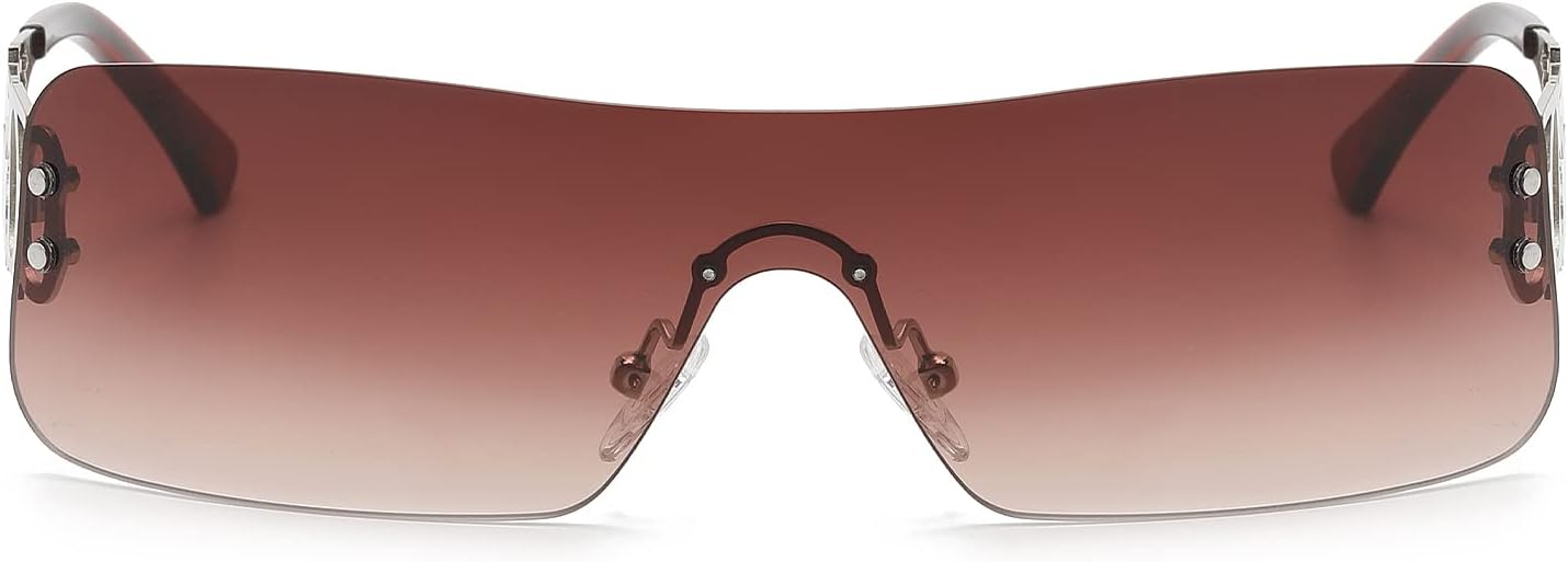 Detalle de YAMEIZE Trendige randlose Y2K Wraparound Sonnenbrille – Oversized, UV400, für Sie & Ihn