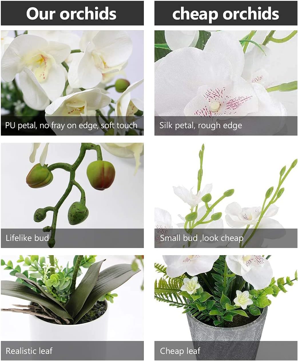 Detalle de Orchidée artificielle blanche dans pot blanc — fleur et plante réalistes pour la maison et le bureau