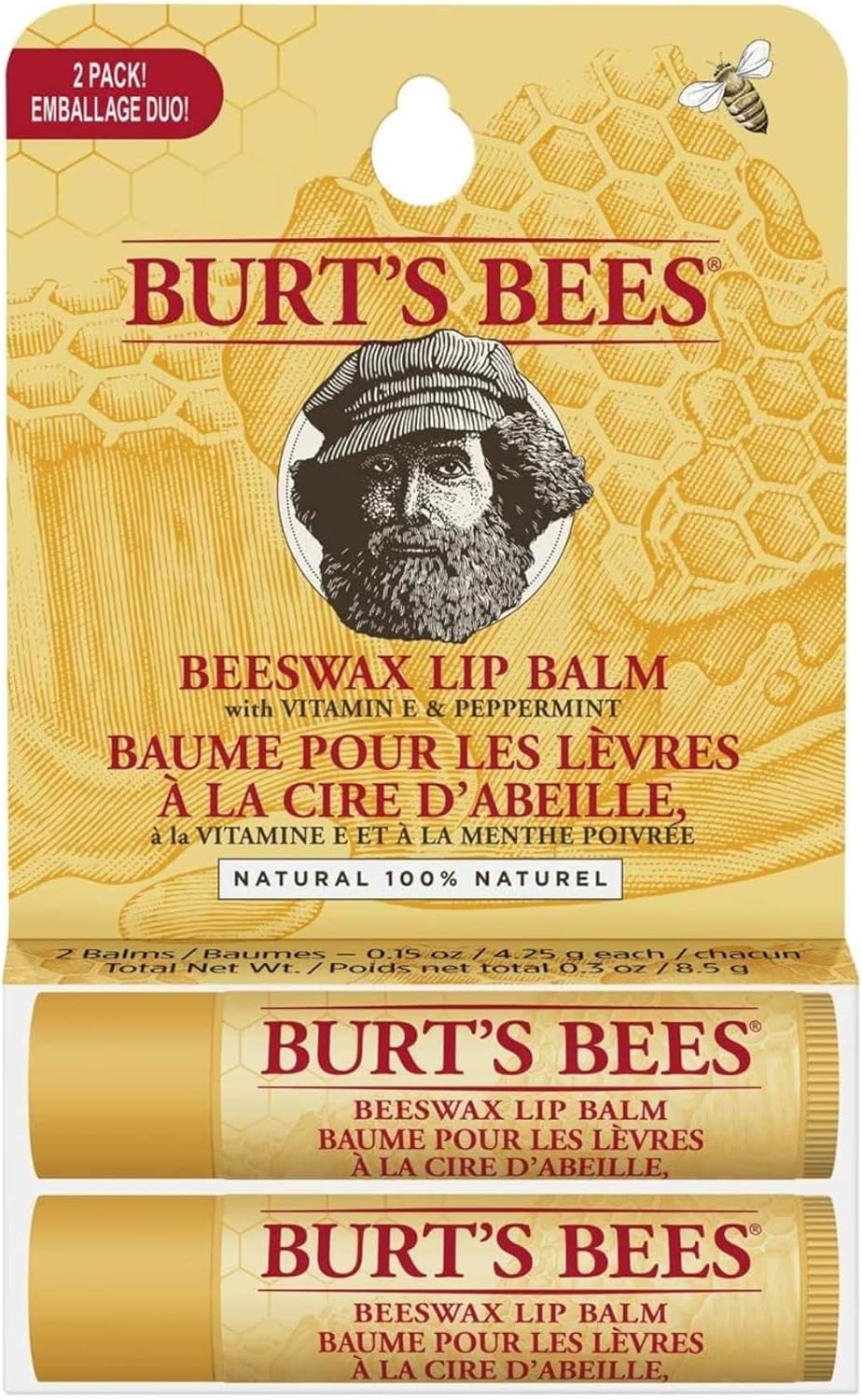 Burt's Bees Balsamo labbra – confezione multipla da 4,25 g, cera d’api e vitamina E