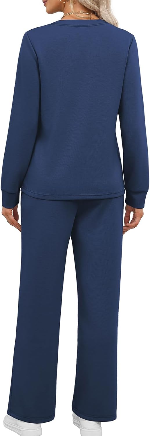 Detalle 1 de WIHOLL Two-Piece Lounge Set for Women, Long-Sleeve Top & Wide-Leg Pants, XS–2XL