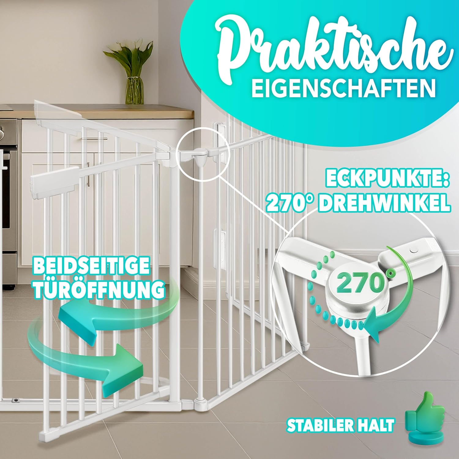 Thumbnail 6 de KIDUKU Kaminschutzgitter mit Tür Metall 180 cm – Konfigurationsgitter inkl. 3 Elementen (Weiß)