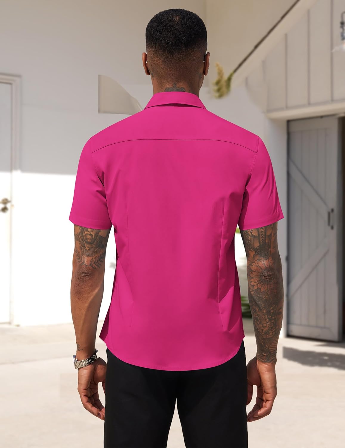 Detalle de COOFANDY Men’s Short Sleeve Casual Button-Down Shirt with Pocket (Business & Untucked Wear)