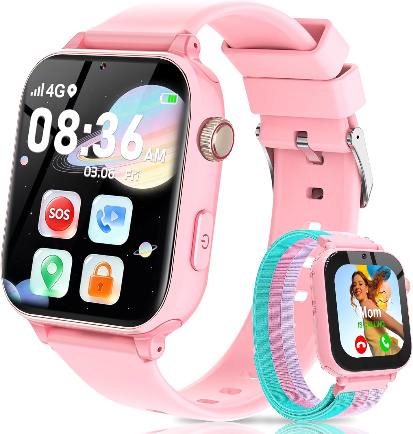 Detalle de Ucani 4G Smartwatch Kinder – GPS, Videoanruf und SOS-Notruf (Orangerosa)