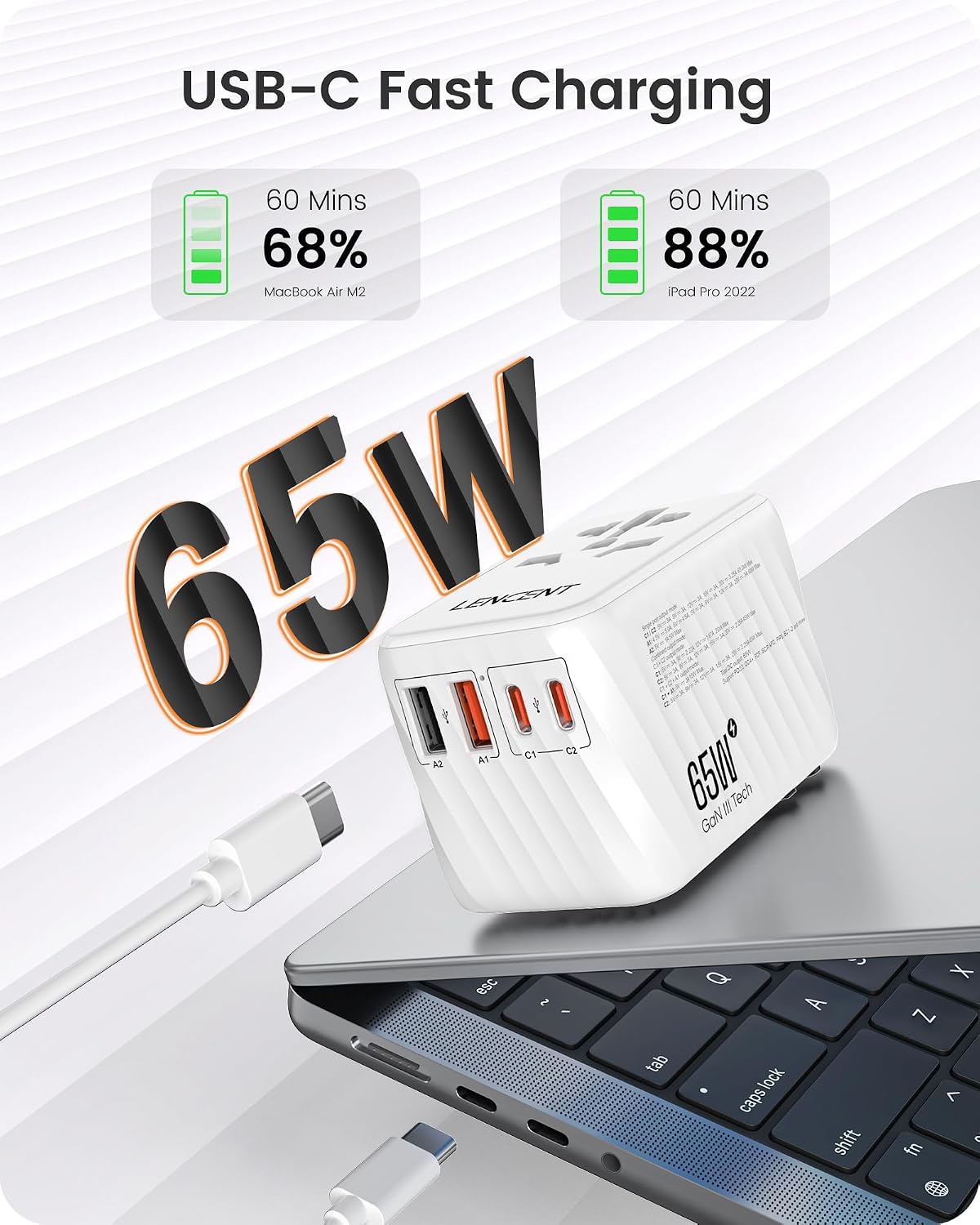 Thumbnail 1 de LENCENT Adaptador Enchufe Universal GAN 65W