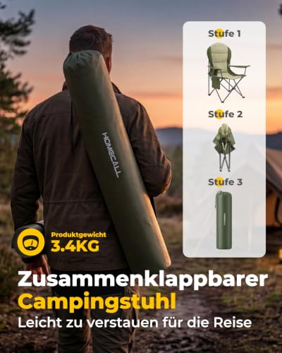 Detalle de Homecall Campingstuhl faltbar bis 150 kg – Angelstuhl 108 cm, Grün (2er-Set)