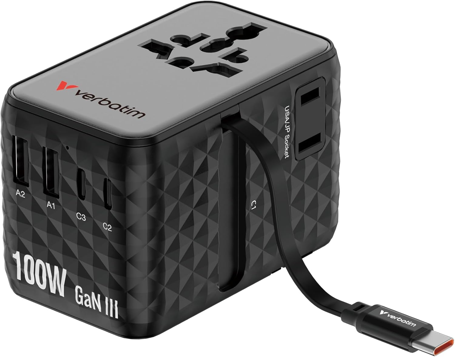 Thumbnail 6 de Verbatim GaN Universal Reiseadapter UTA-10 mit integriertem Kabel, 85 W und USB-A & 3 USB-C