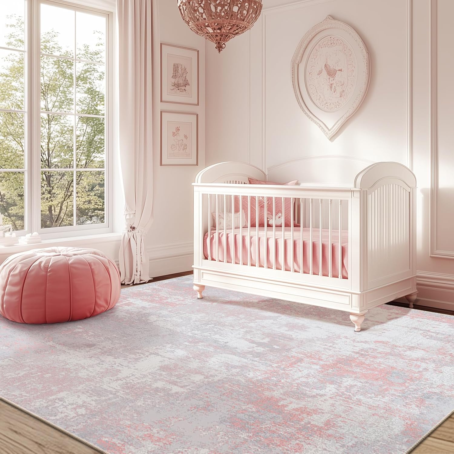 Thumbnail 1 de RELEANY Washable Area Rugs 8'x10' Non-Slip Modern Abstract (Grey Pink) — Tides Series