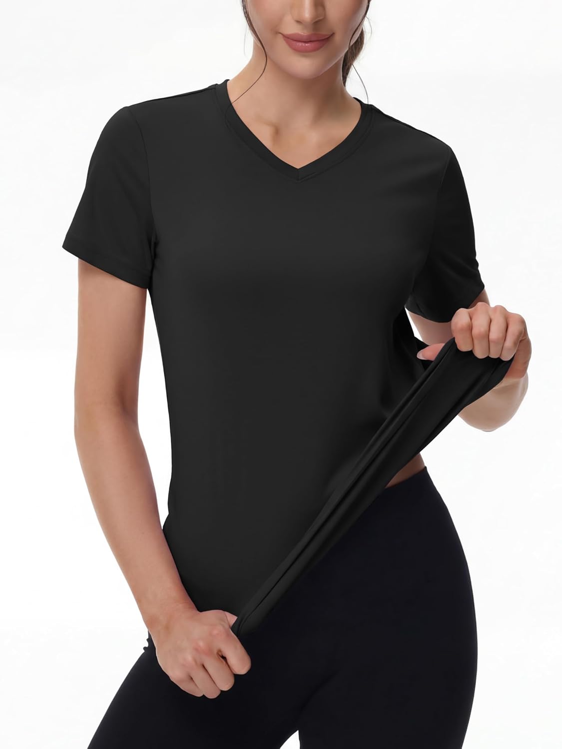 Detalle 2 de MAGCOMSEN Women’s Workout Tops Short Sleeve UPF 50+ Quick-Dry V-Neck Gym T-Shirt