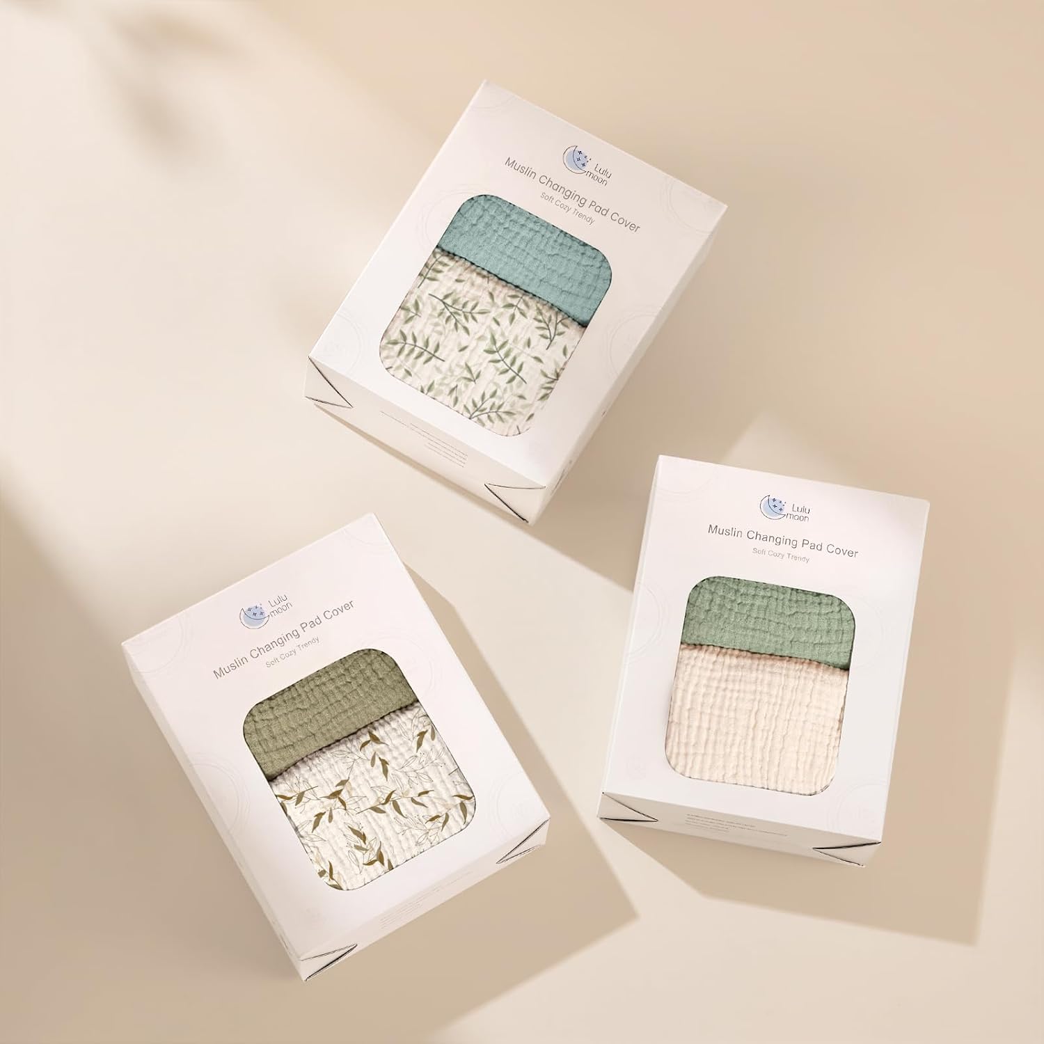 Detalle de lulumoon NS-CPC-2-005 Muslin Changing Pad Covers, 100% Cotton, Olive & Cream