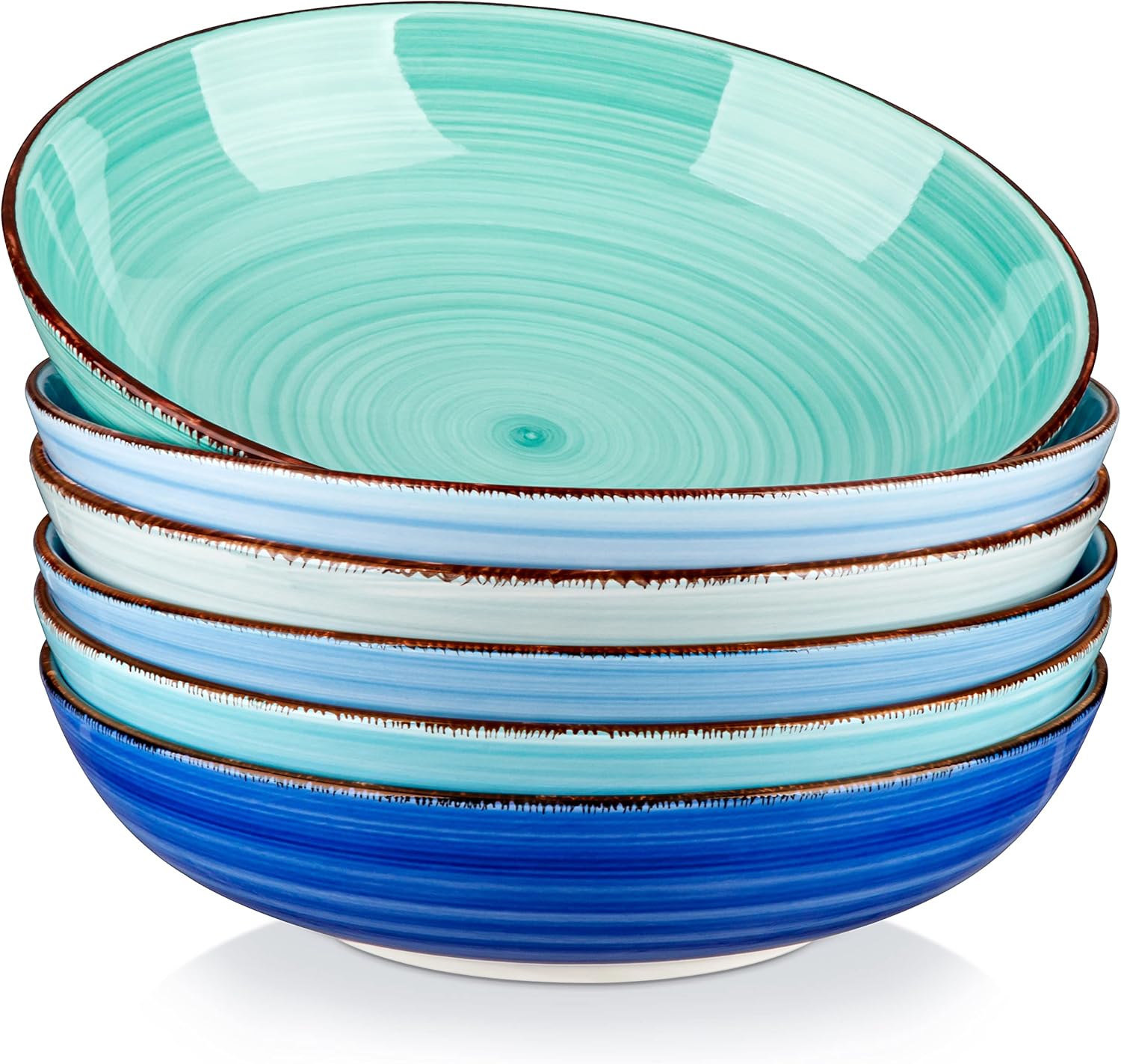 vancasso Bonita 38 oz Ceramic Pasta Bowls Set of 6 (Blue) — Microwave & Dishwasher Safe