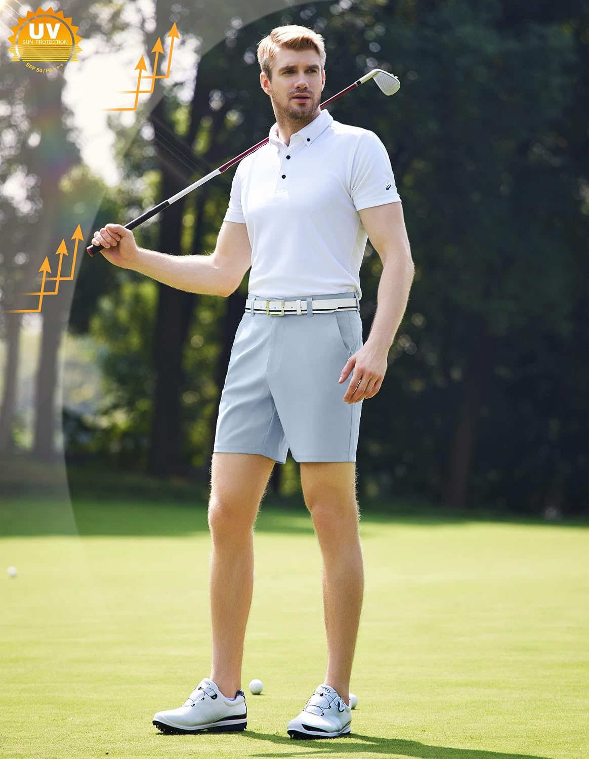 Detalle de PULI Men's Golf Dress Shorts Flat Front Hybrid 7 Inch Lightweight Quick Dry Chino