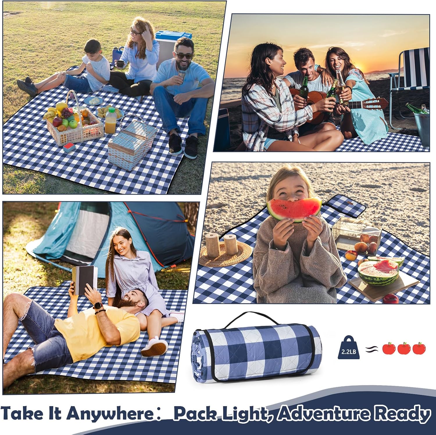 Thumbnail 6 de Ergohortus Picnic Blanket Waterproof, Extra Large 200x200cm – Blue