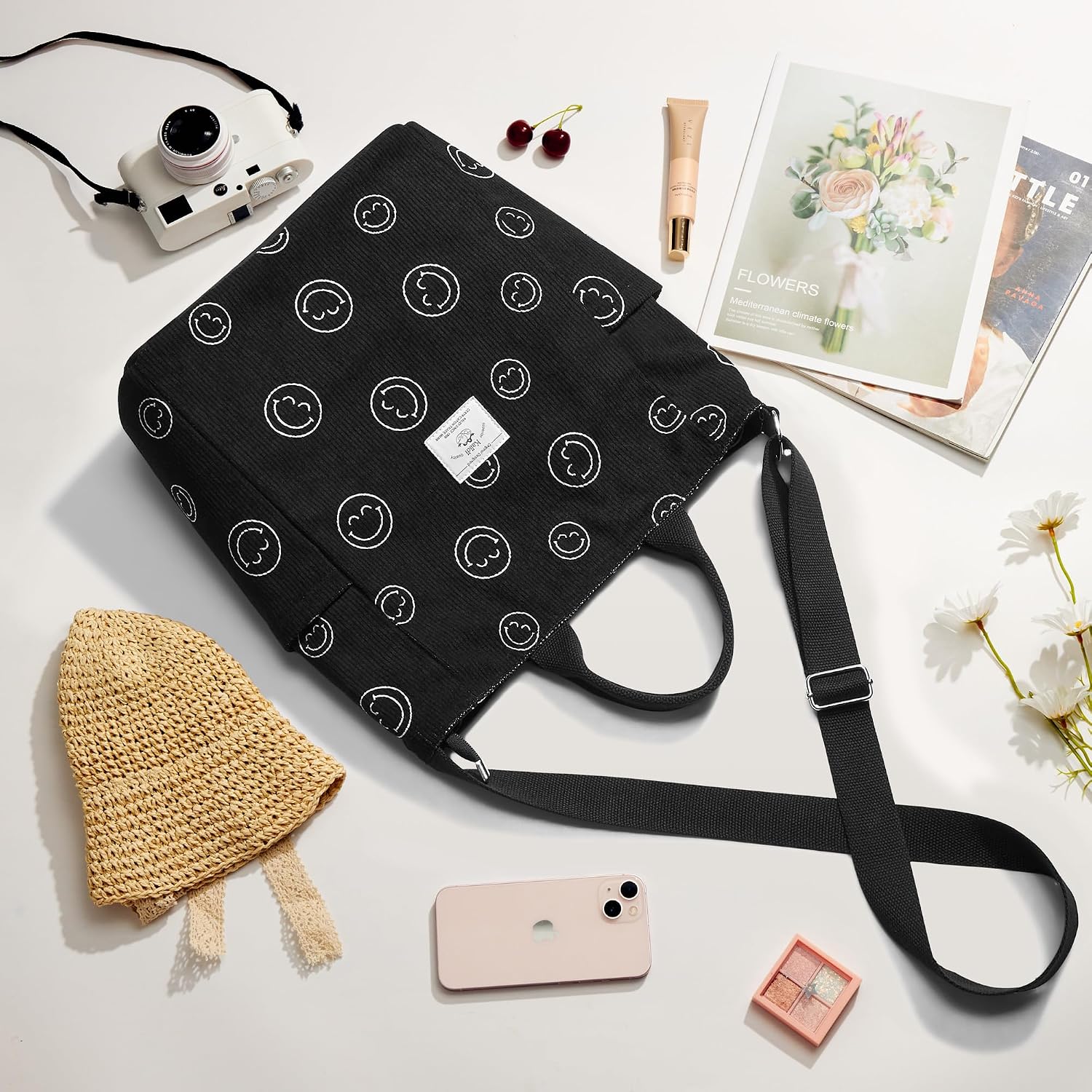 Thumbnail 2 de KALIDI Damen Canvas Shopper Schul-/Umhängetasche aus Cordoptik – mit Reißverschluss, verstellbarem Schultergurt