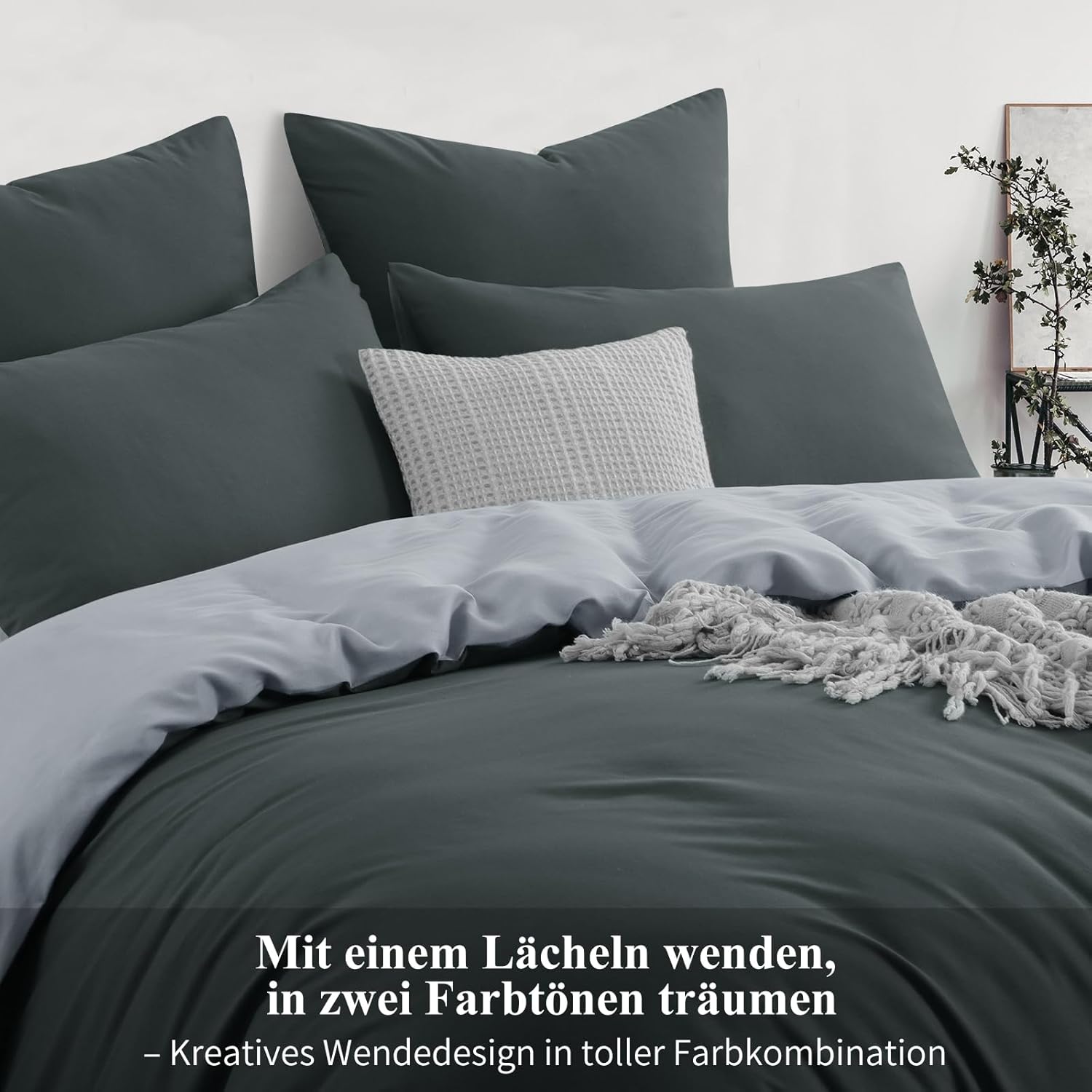 Thumbnail 3 de Aisbo Bettwäsche 220x240 (3-teilig) in Anthrazit/Grau – Wendebettwäsche aus Mikrofaser mit Reißverschluss