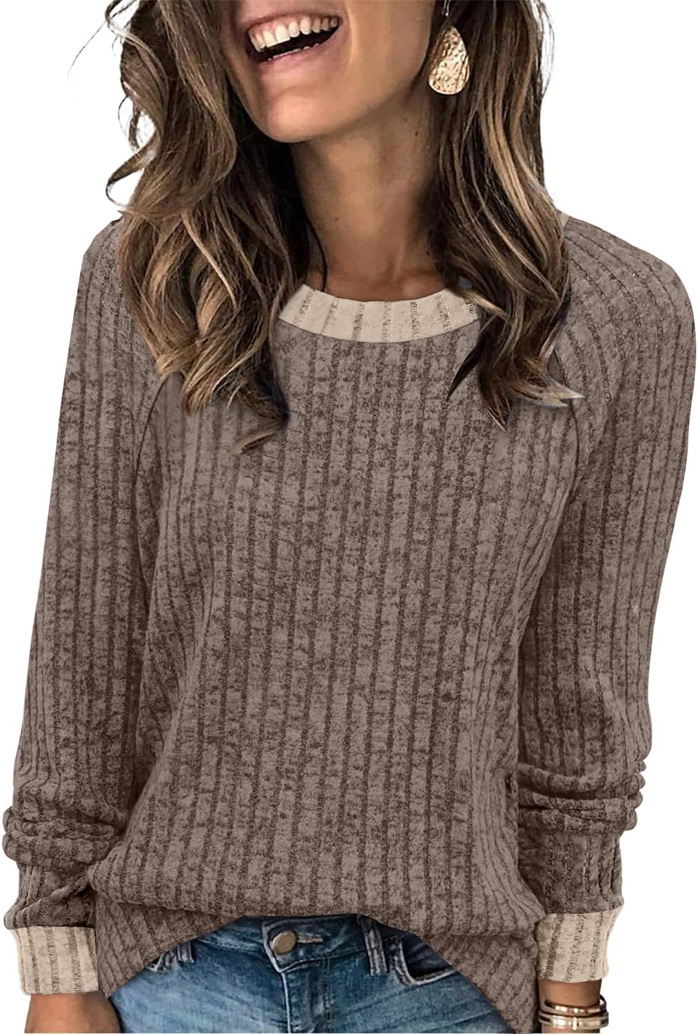 Detalle de WIHOLL Women's Lightweight Colour-Block Crewneck Sweatshirt