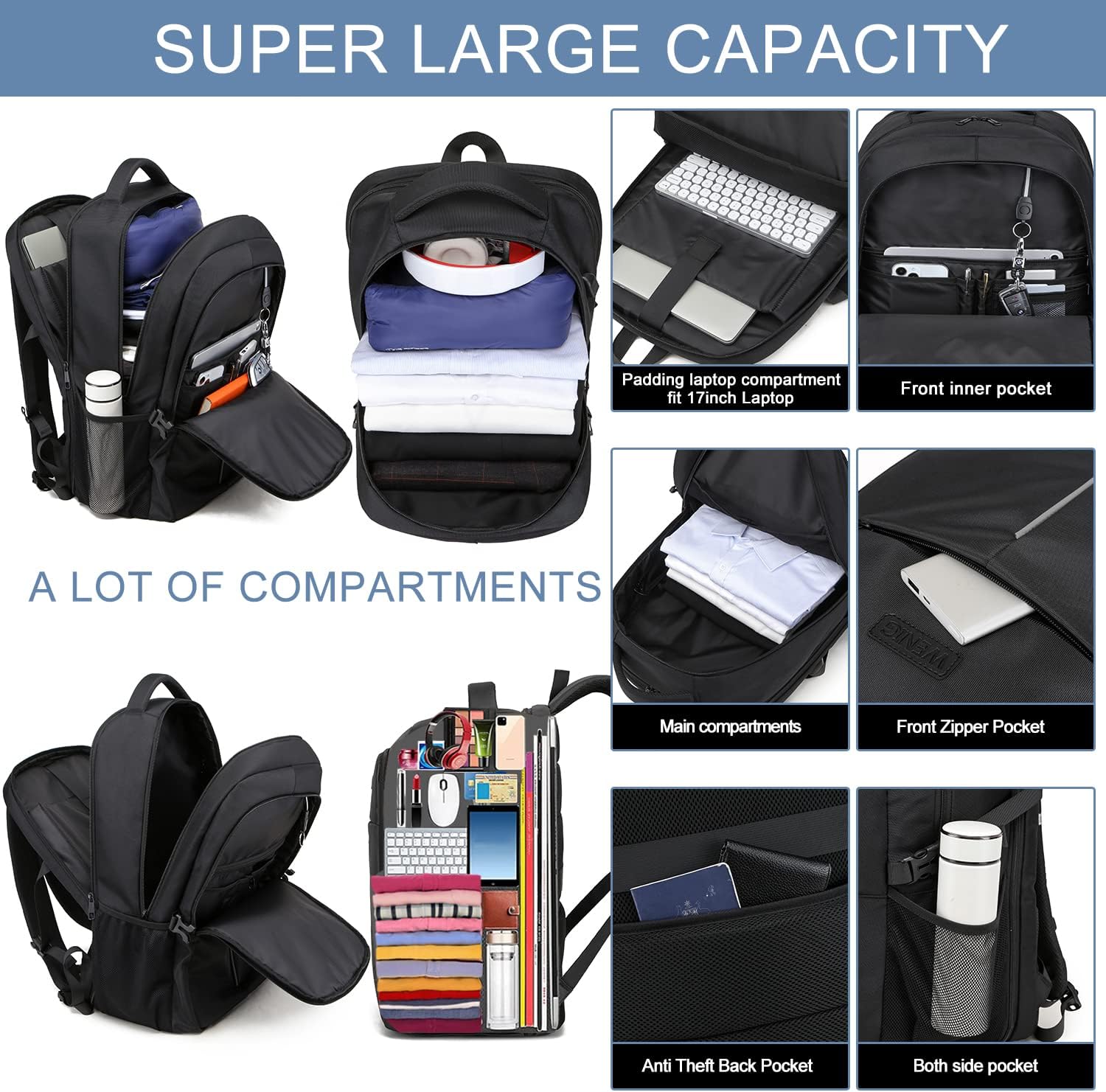 Detalle de Groß Herren Laptop Rucksack 17 Zoll USB-Ladeanschluss