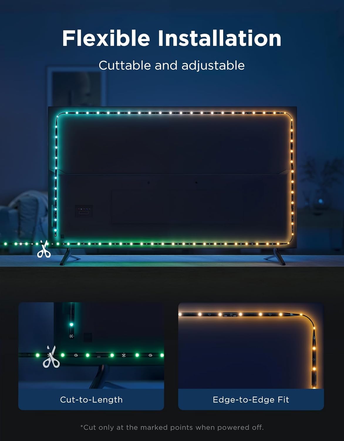 Detalle 2 de Govee TV LED Backlight 2 cuttable to fit (RGBWIC) for 32–70 inch TVs with Matter, music sync and app control