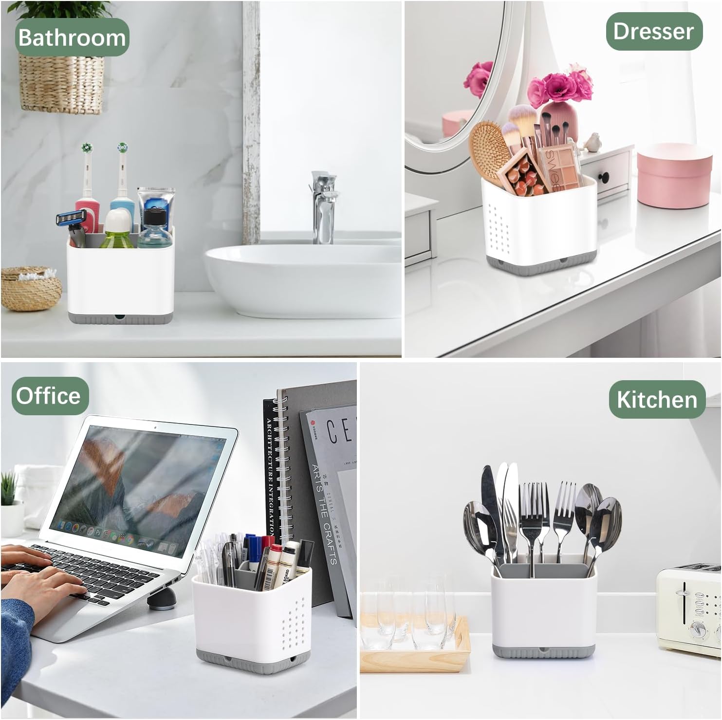 Thumbnail 4 de Toprance Electric Toothbrush Holder with 4 Compartments, Anti-slip Base & Detachable Caddy