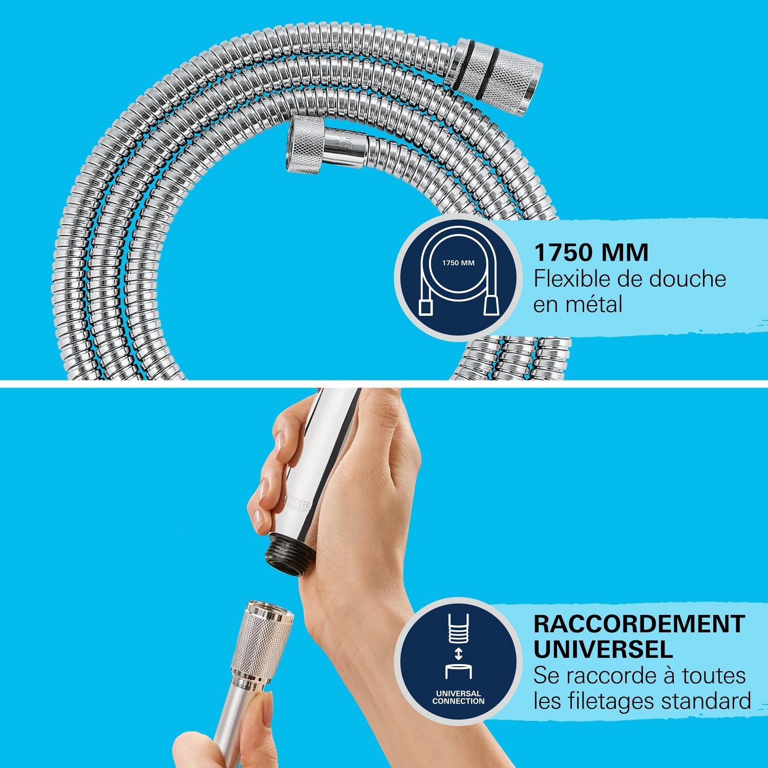 Thumbnail 3 de GROHE Flexible Tuyau de Douche VitalioFlex métallique TwistStop 1750mm, Chrome