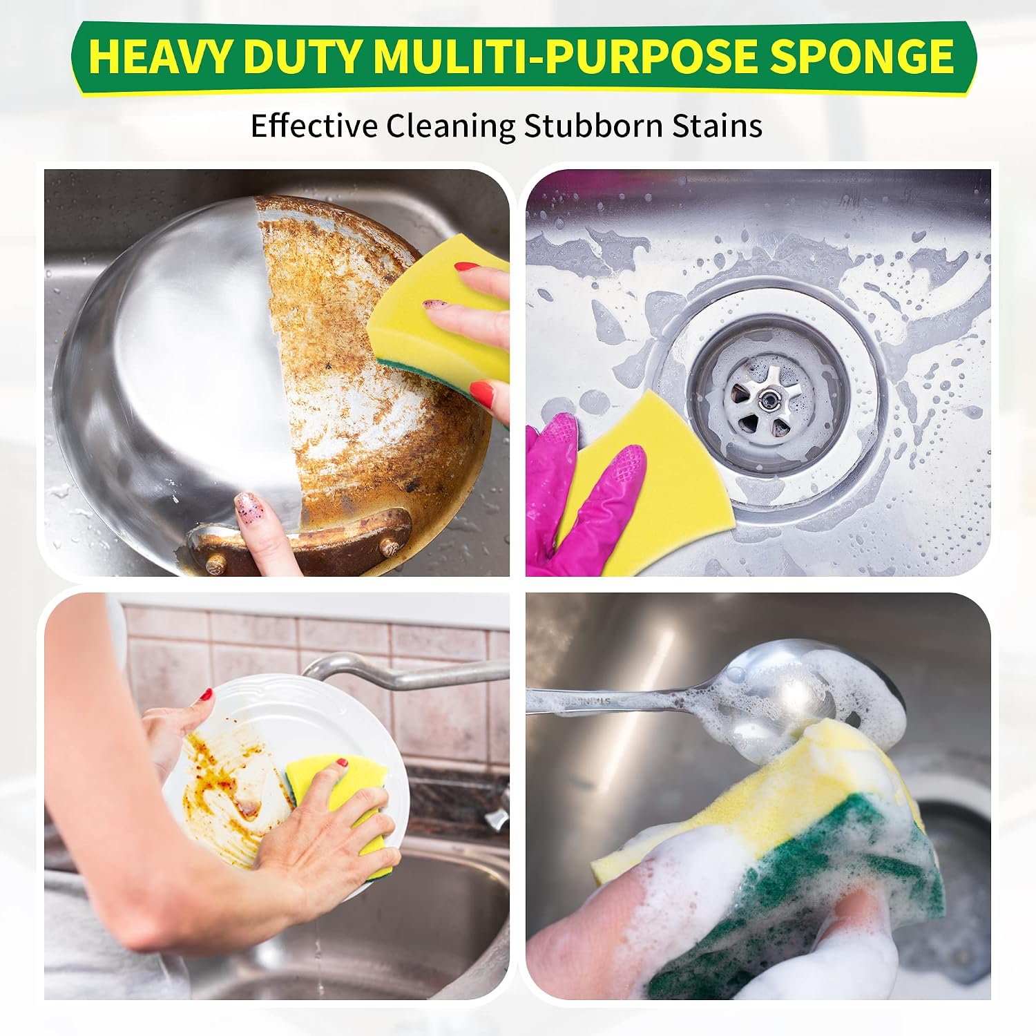 Detalle de HOMERHYME Scrub Pro Heavy-Duty Sponges, 24-Pack, Double-Sided