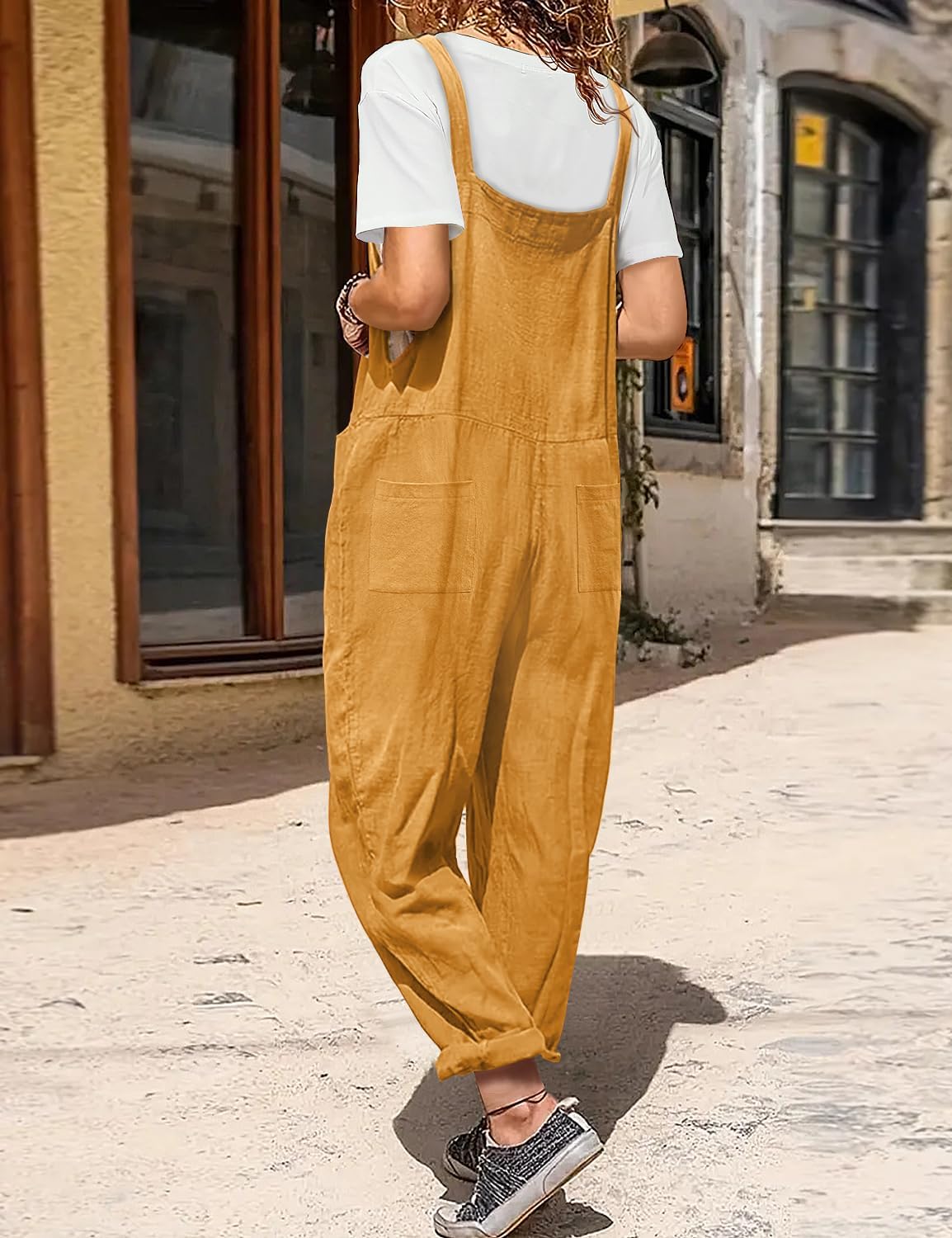 Detalle de YESNO Damen-Latzhose Sommer Oversize mit Taschen – lässiger Baggy-Jumpsuit im Boyfriend-Style