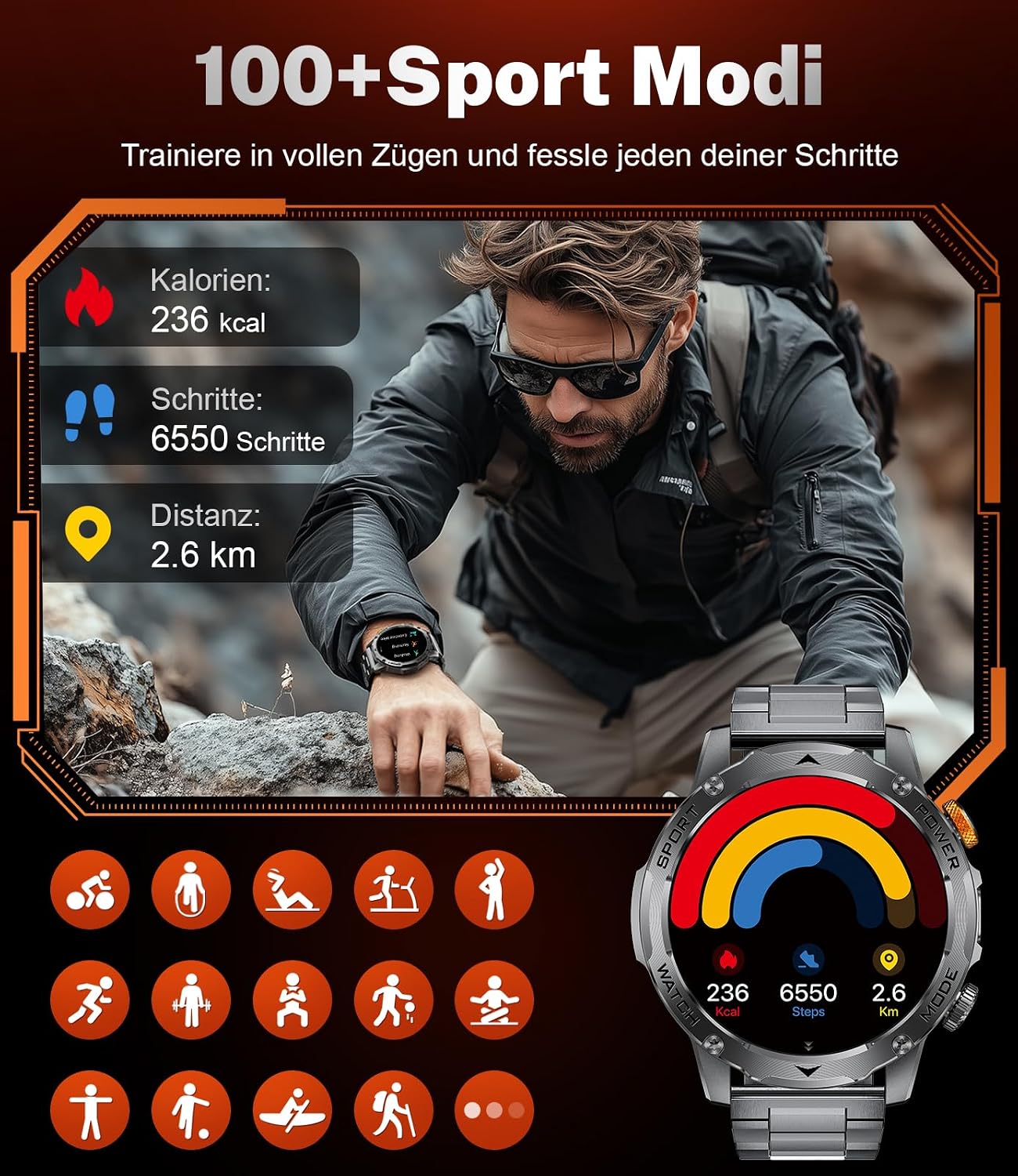 Thumbnail 4 de DREMAC EF12-F smartwatch voor heren met 1,75-inch HD-scherm, zaklamp en IP68