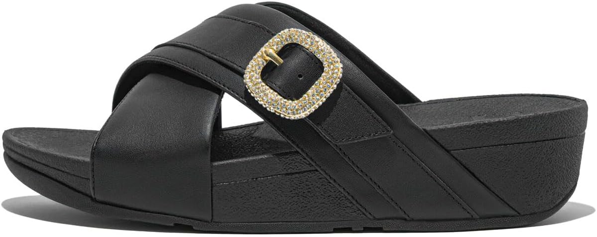 Detalle de Fitflop Lulu Claquettes Croisées en Cuir Métallique avec Boucle en Cristal — Sandales Femme