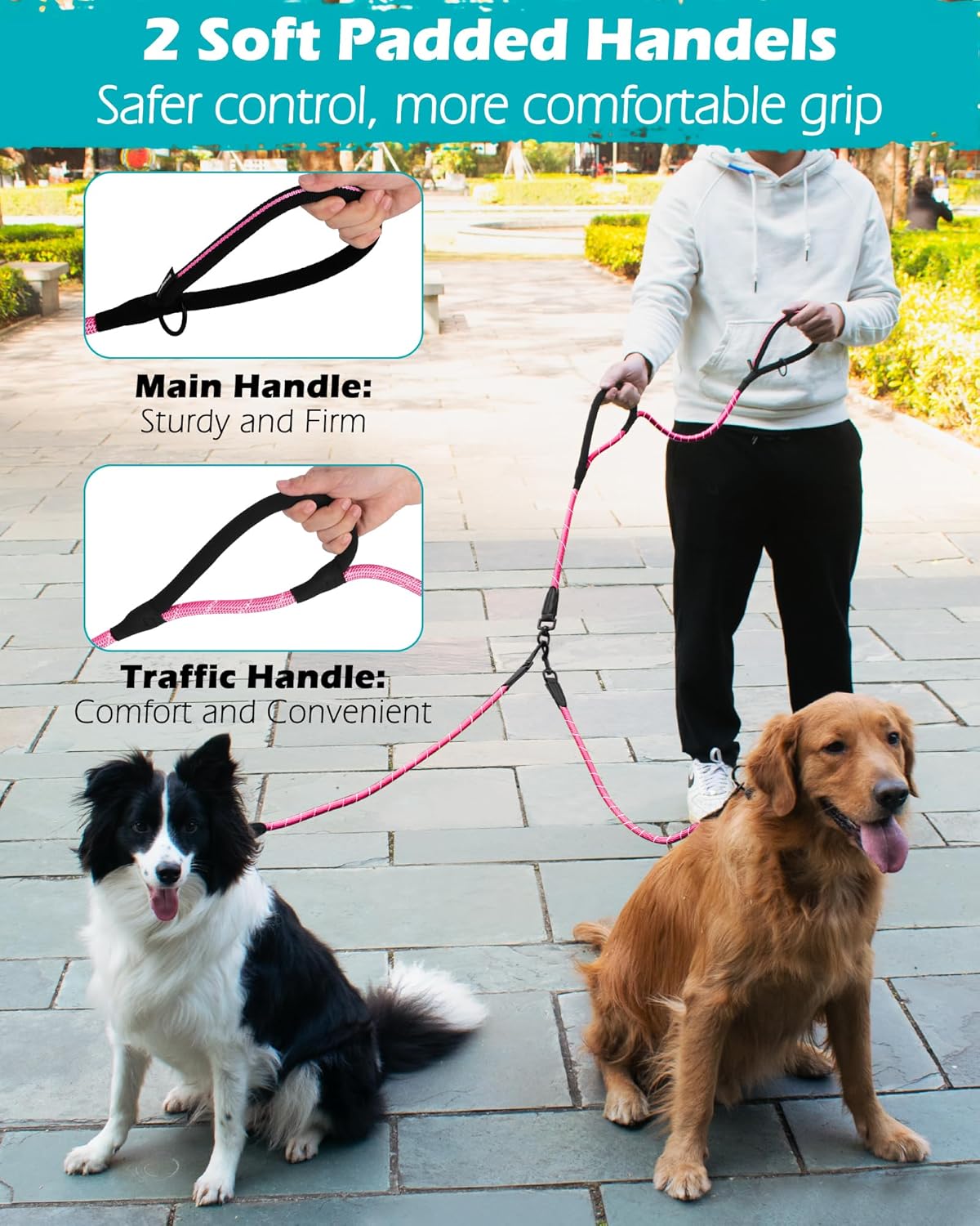 Thumbnail 3 de PetBonus Rope Double Dog Lead (No Tangle) with Reflective Handles and 360° Swivel Clip