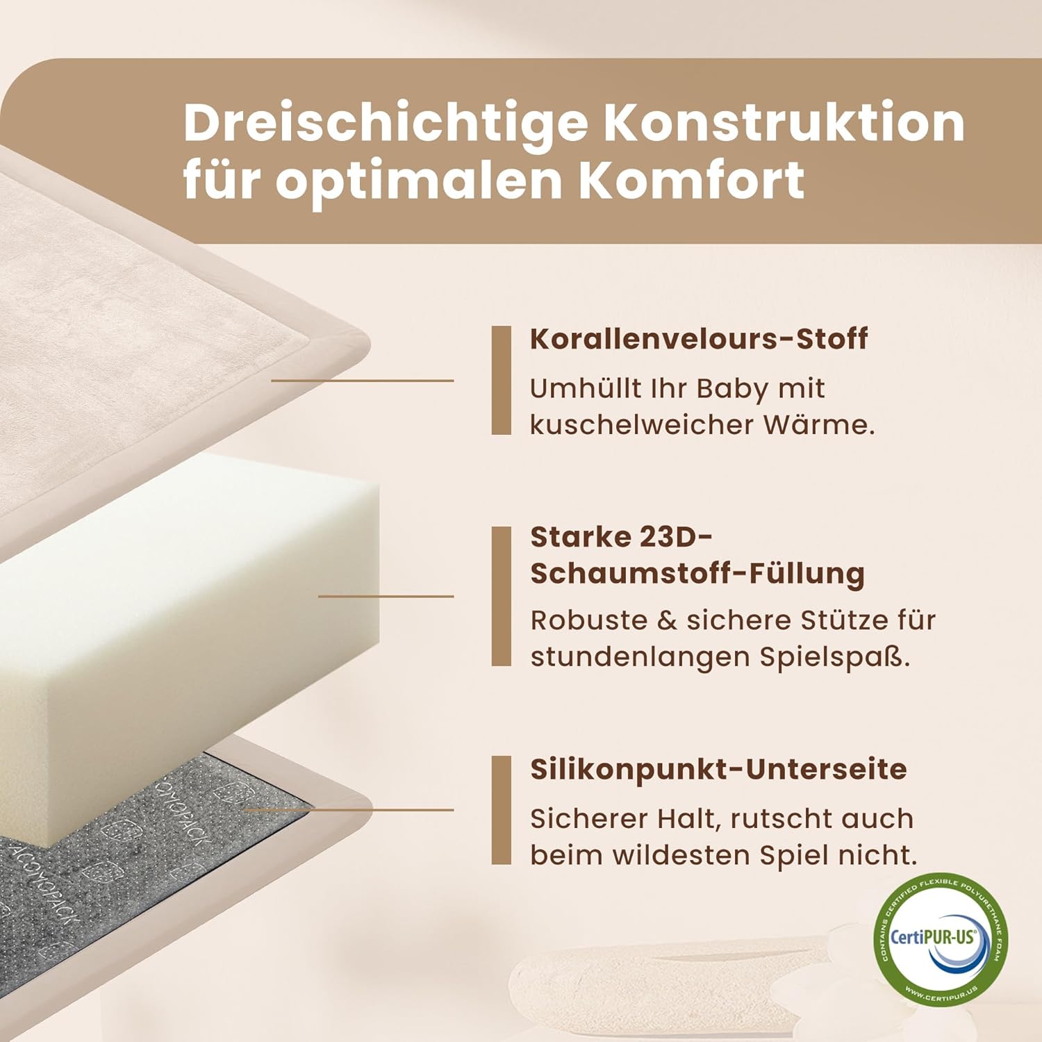 Thumbnail 4 de ACOMOPACK Baby Krabbelmatte 150x200x3,5 cm – große Spielmatte mit Schaumfüllung & rutschfester Unterseite