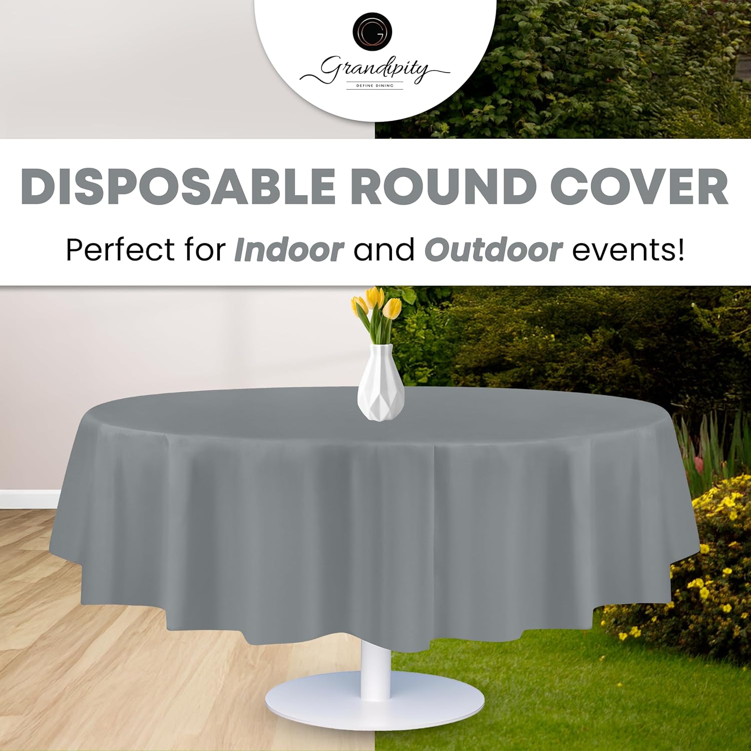 Thumbnail 4 de Grandipity Plastic Tablecloth, 54 in. x 108 in. Rectangular (Silver) — Disposable Plastic Cover for Parties and Events