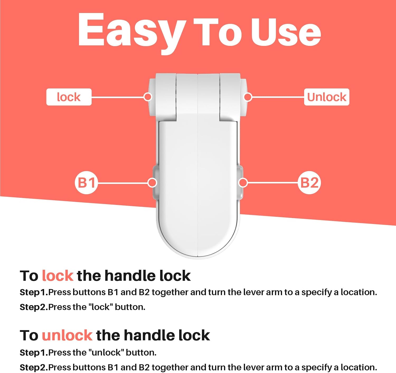 Thumbnail 3 de REDTRON Door Lever Lock (2 Pack) – Baby Safety Locks with 3M Adhesive