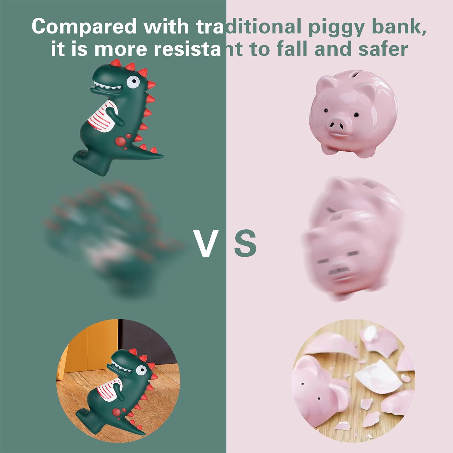 Thumbnail 4 de ALAMHI Tirelire enfant dinosaure (vert) – cadeau ludique pour fille et garçon