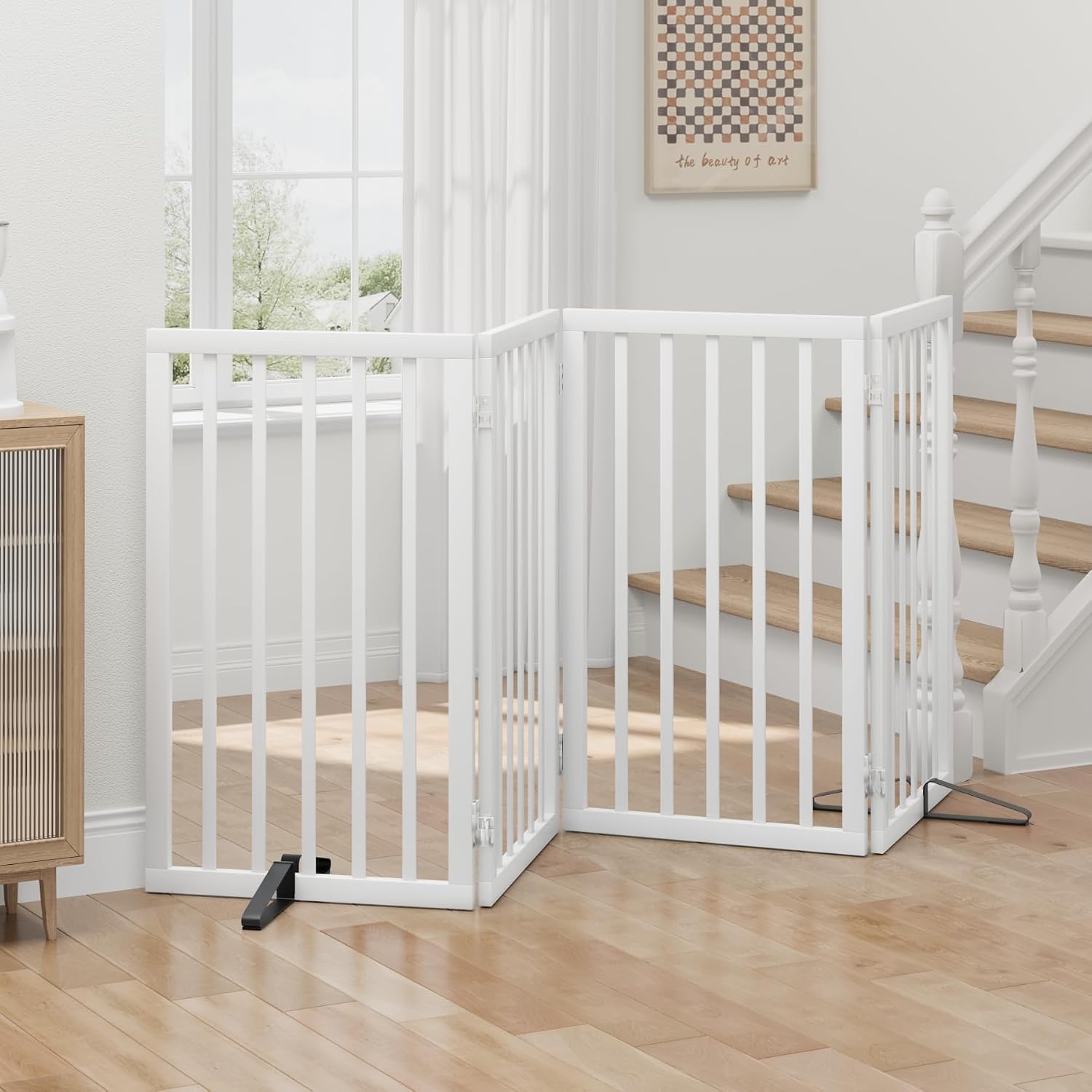Thumbnail 3 de Tall Dog Gates for Doorways – Foldable Indoor Freestanding Pet Gate with Metal Support Feet, 4 Panels (white)