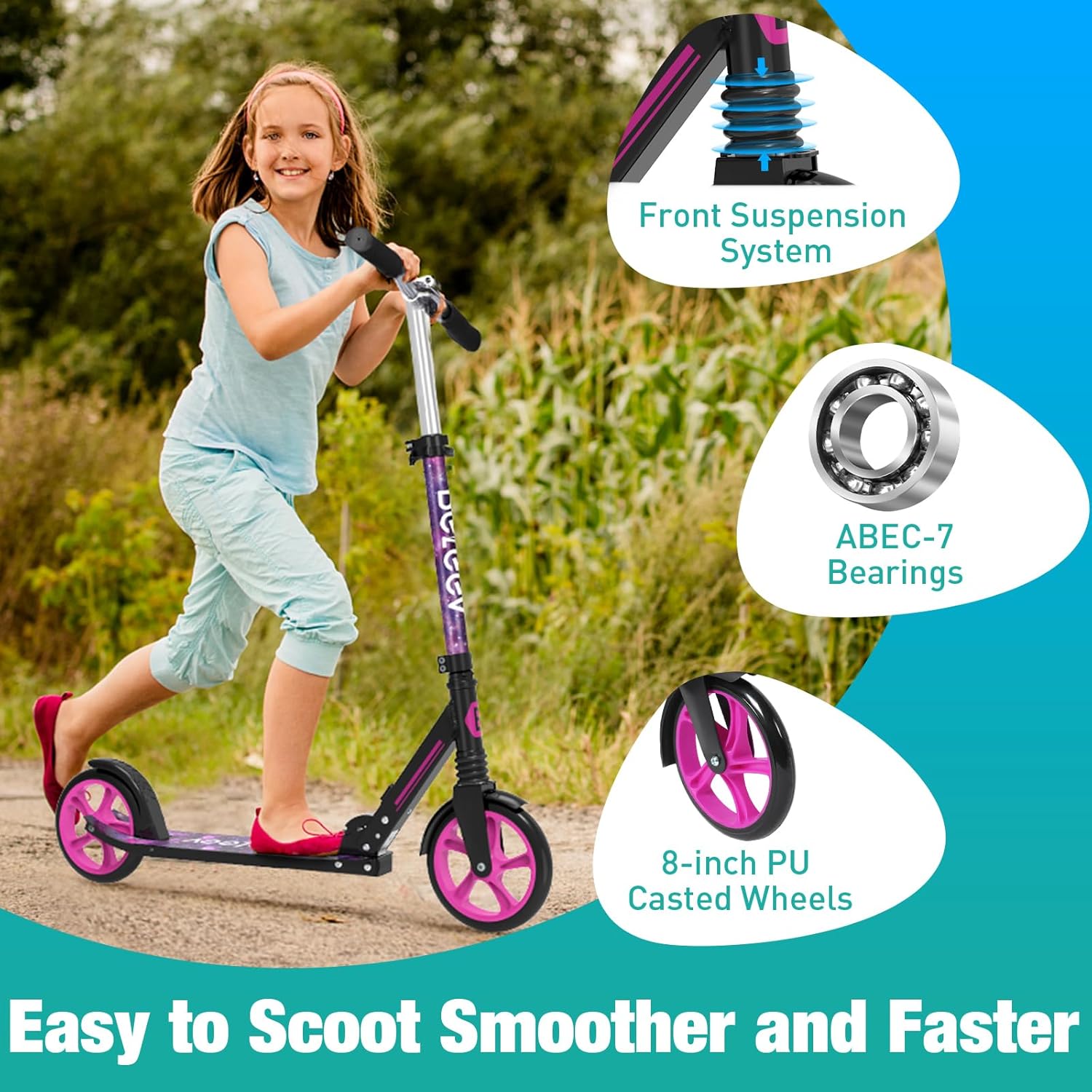 Thumbnail 2 de BELEEV kids scooter (Ages 6+) with 200mm big wheels, adjustable handlebar and front suspension