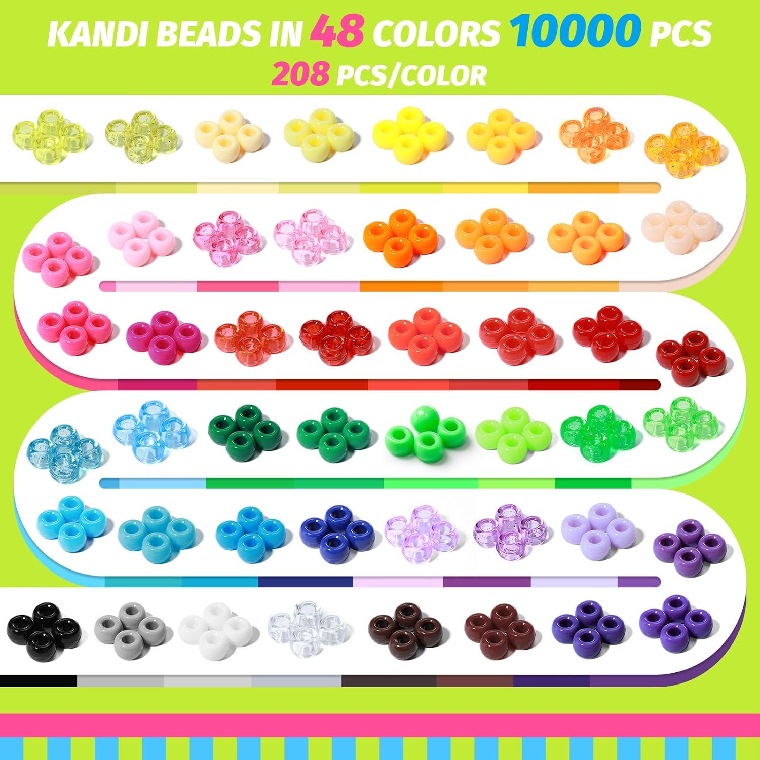 Thumbnail 3 de Simetufy 10,000-Piece Pony Bead Kit, 48 Colors, 6 × 9 mm