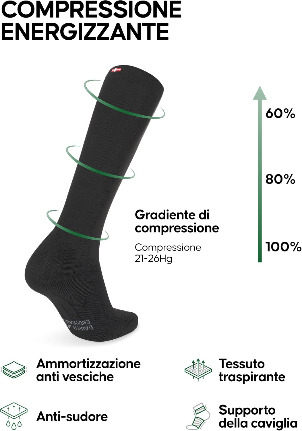 Detalle 2 de DANISH ENDURANCE Calze Compressione Graduata 21-26 mmHg Uomo Donna (1 paio)
