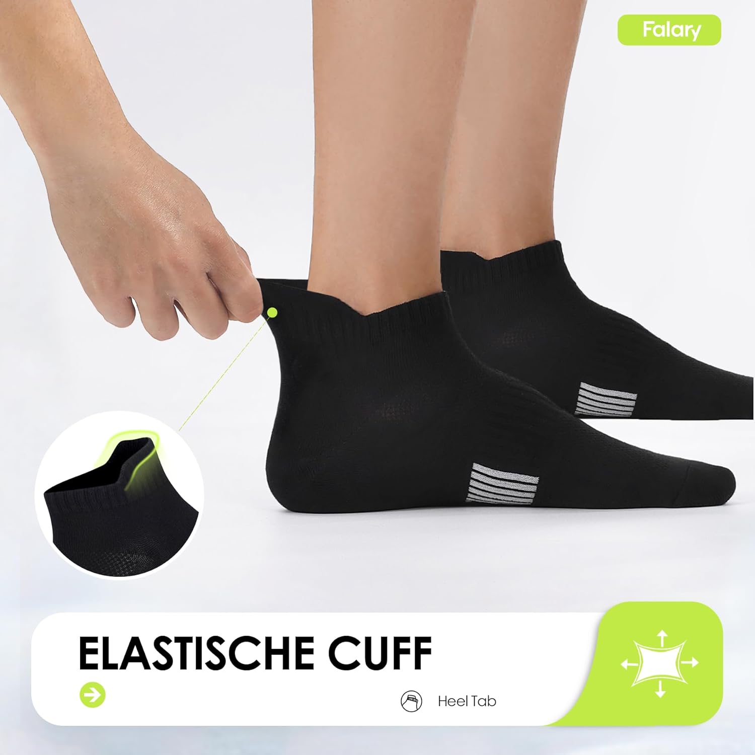 Detalle de FALARY Sneaker Socken 8 Paar – atmungsaktive Laufsocken aus Baumwolle, Kurz, Schwarz/Weiß