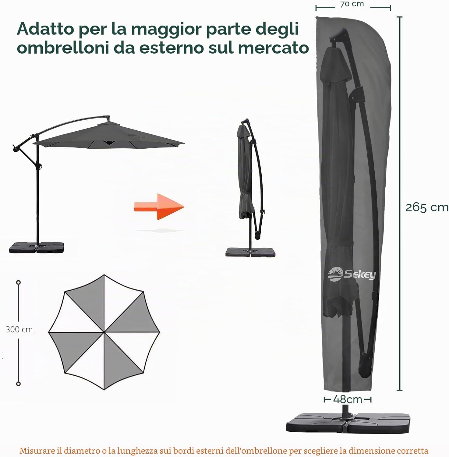 Thumbnail 1 de Sekey custodia per ombrello a lampione 265×48/70 cm in poliestere impermeabile e anti-UV