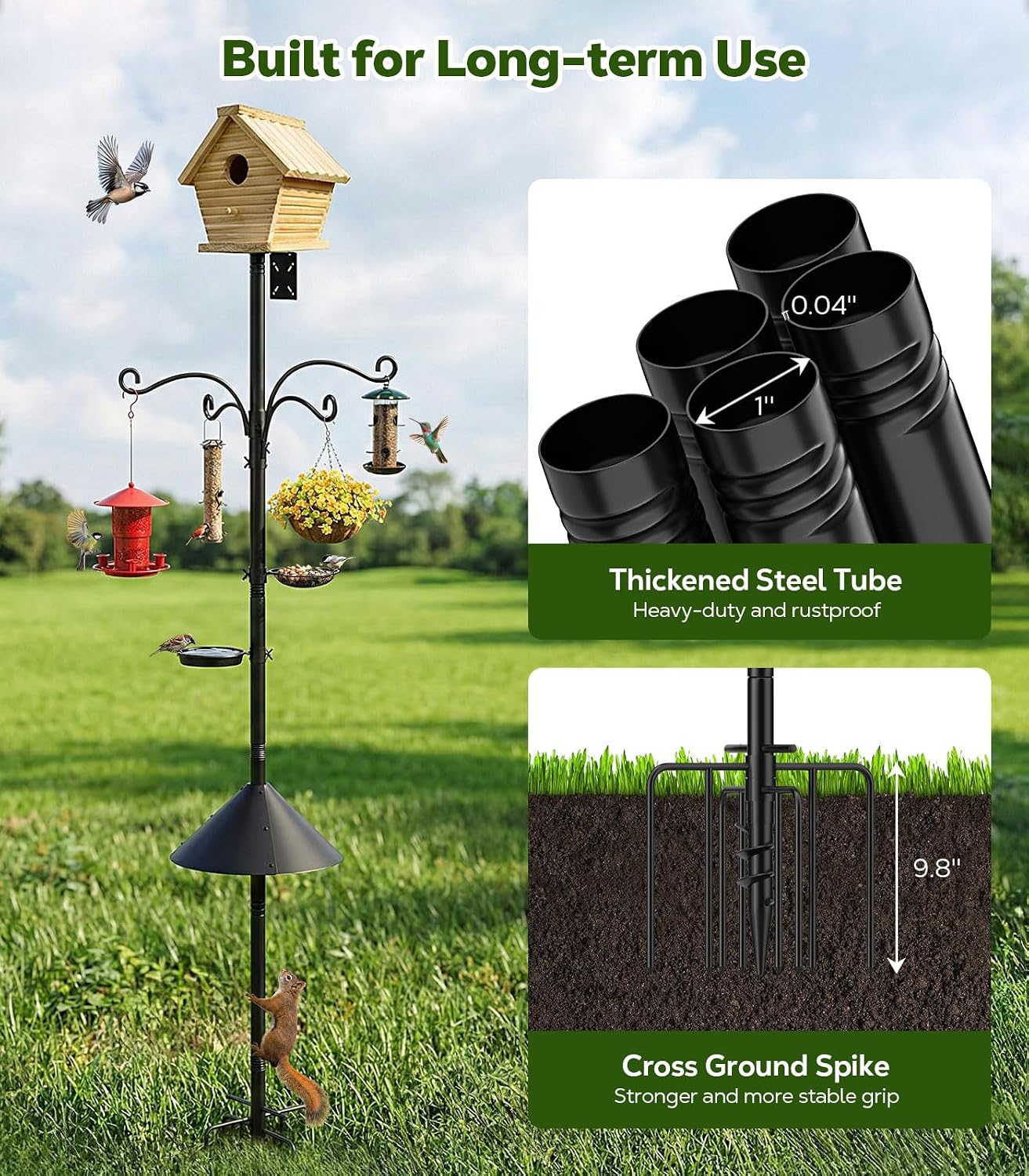 Detalle de MoKo Outdoor Shepherd's Hooks Bird Feeder Pole, Adjustable 9-Prong Base