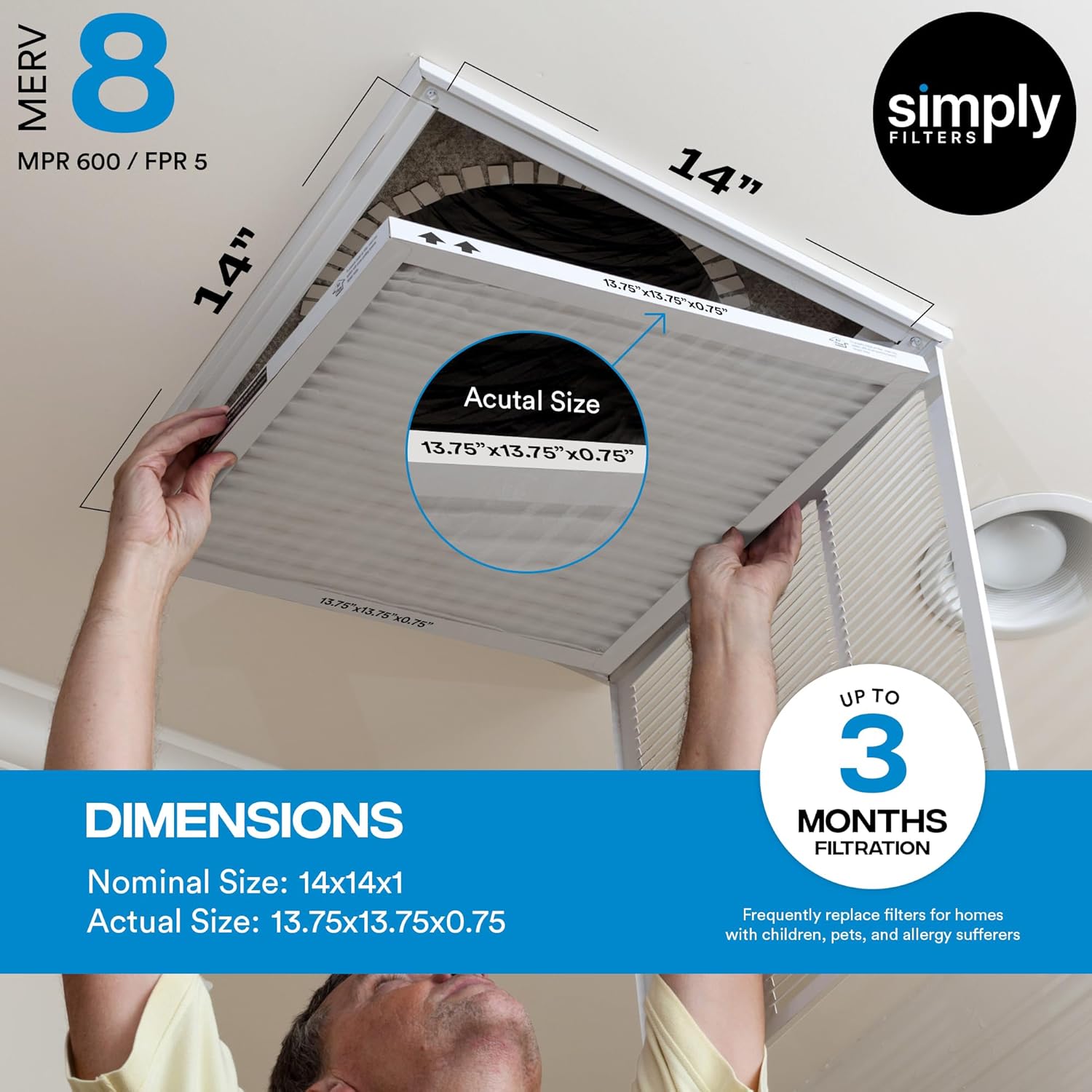 Thumbnail 1 de Simply Filters 14x14x1 Air Filter, MERV 8 — 6 Pack (Actual 13.75" x 13.75" x 0.75")