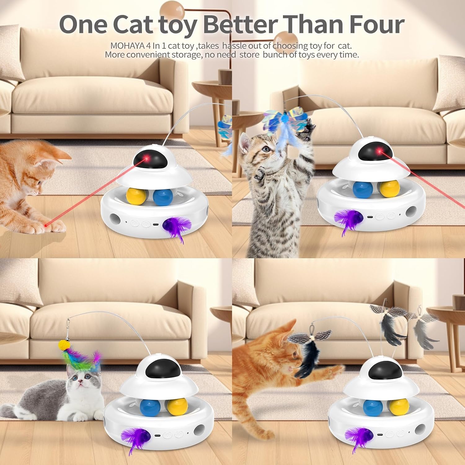 Detalle 2 de MOHAYA MHY88 4-in-1 Interactive Cat Toy with Laser, Butterfly and Track Balls