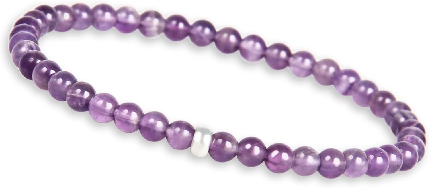 Detalle de Bracelet en perles avec pierres naturelles et perle argent 925 – 4 mm, ajustable 15–19 cm