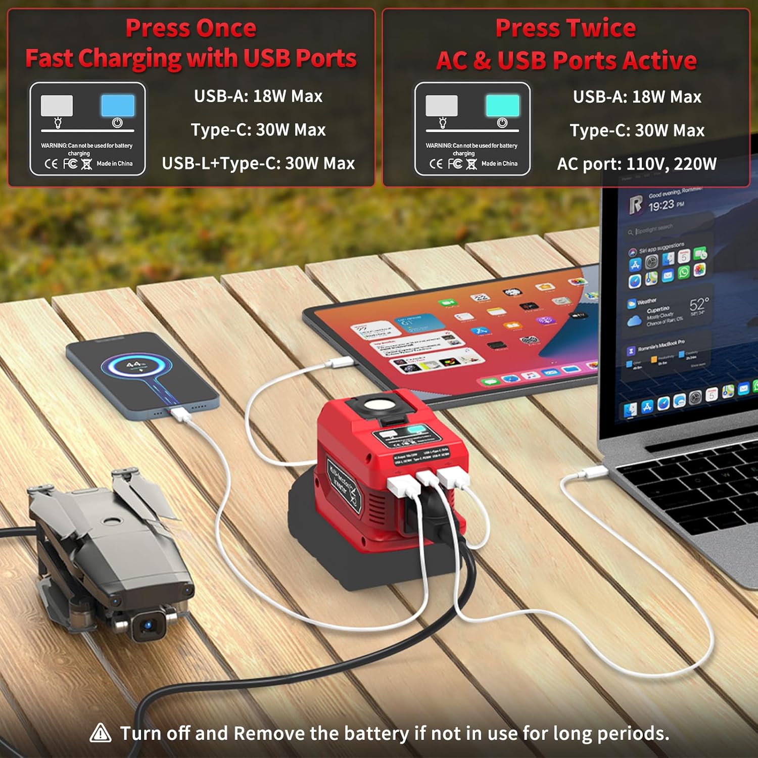 Thumbnail 3 de Kzreect 220W Power Inverter for Milwaukee 18V Batteries (Battery Not Included) — DC to 110V AC Converter + LED