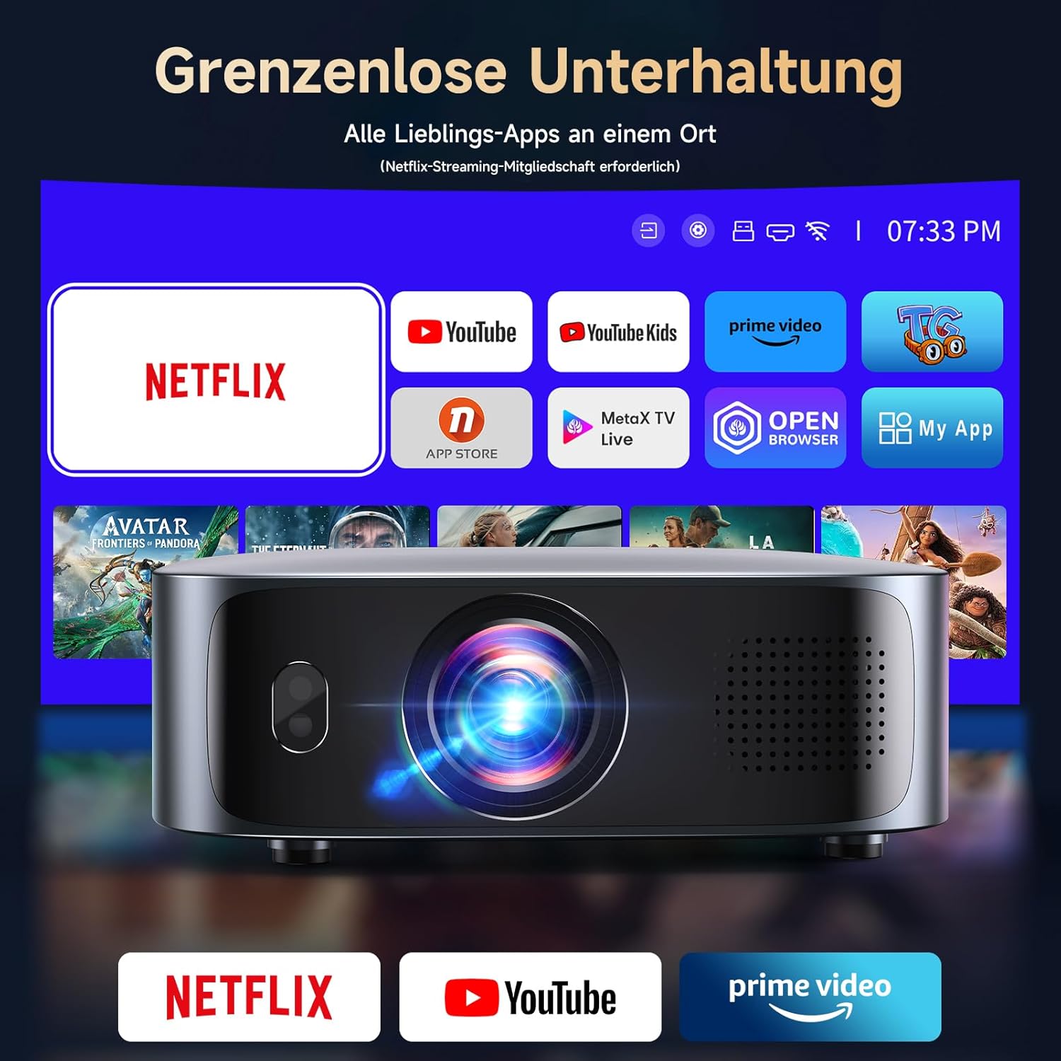 Detalle 2 de KOGATA Smart Beamer 4K (Kurzdistanz) mit Autofokus, 6D-Trapezkorrektur, Netflix & Dolby Audio