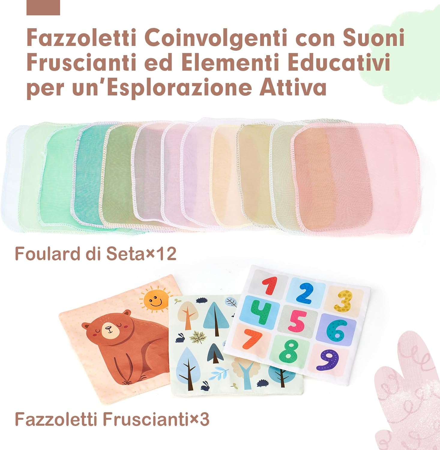 Thumbnail 4 de hahaland Scatola di Fazzoletti Montessori 3-6 Mesi: Giochi Neonati Sensoriali in Tessuto e Specchio