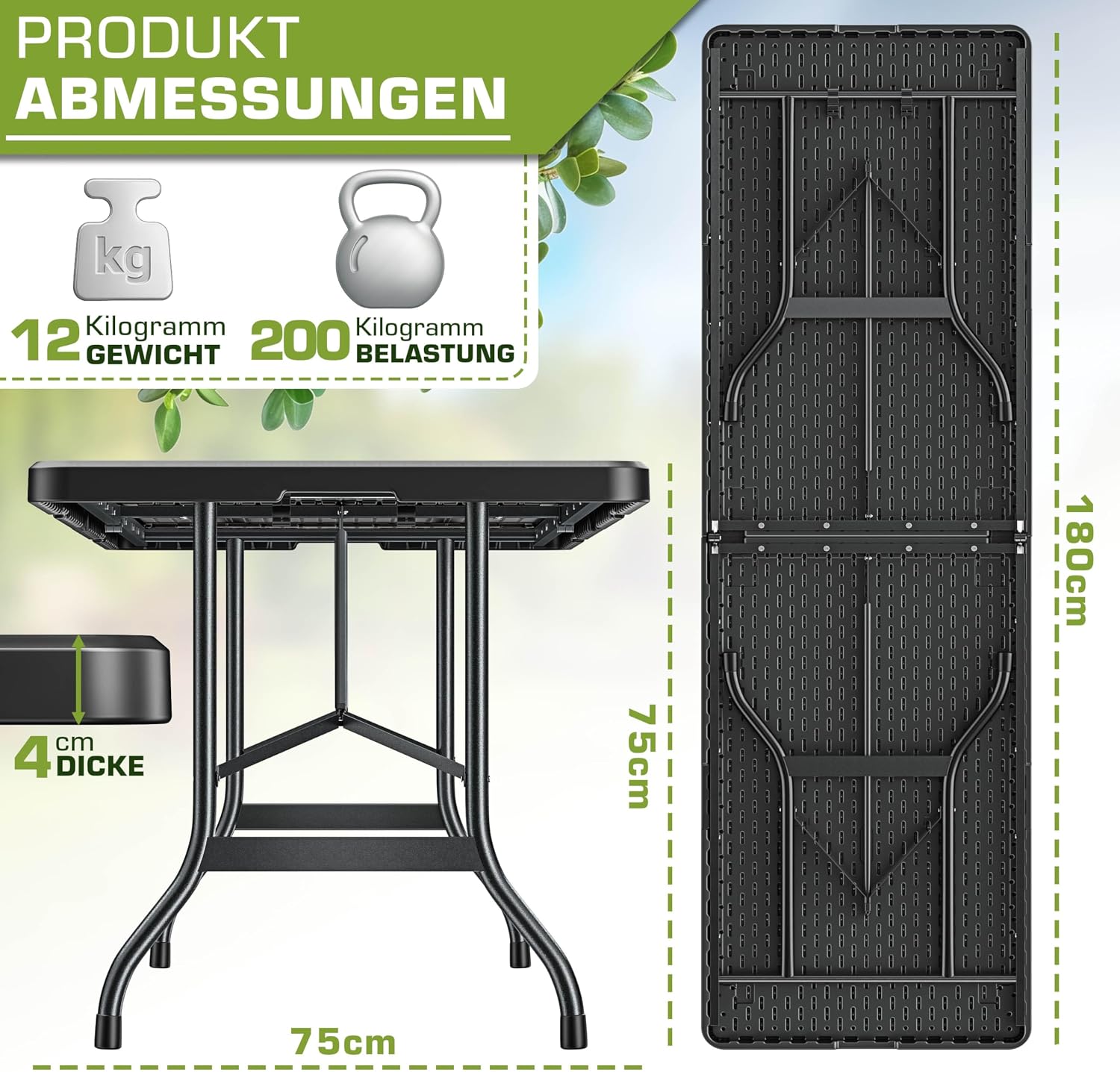 Detalle 2 de tillvex Gartentisch 180x75cm klappbar đœ
