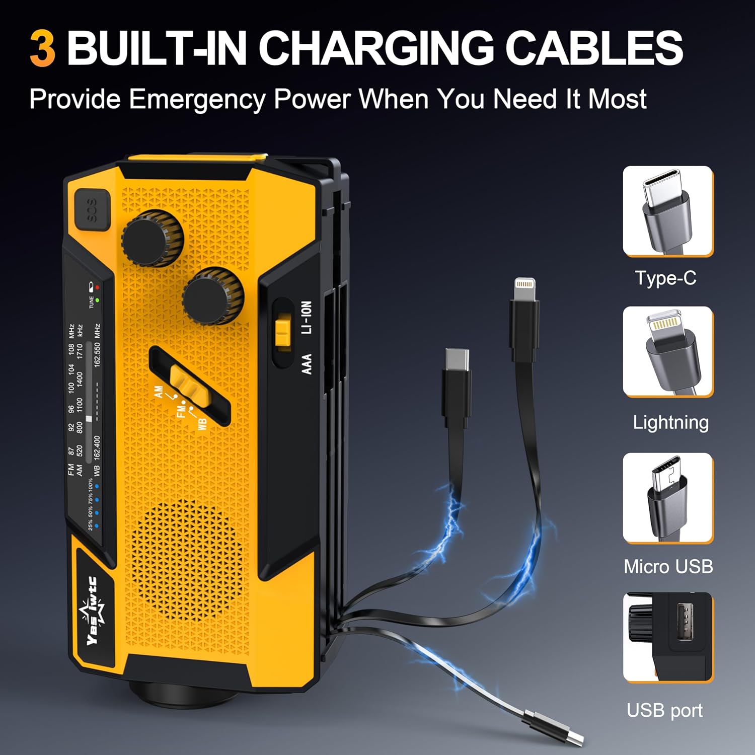Detalle de yesiwtc 090S Emergency Radio with NOAA Weather Band, Hand Crank and Solar Charging