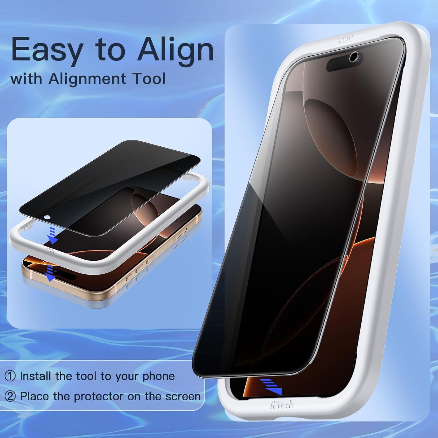 Thumbnail 3 de JETech Privacy Screen Protector for iPhone 16 Pro Max (6.9-inch) anti-spy tempered glass, 2-pack