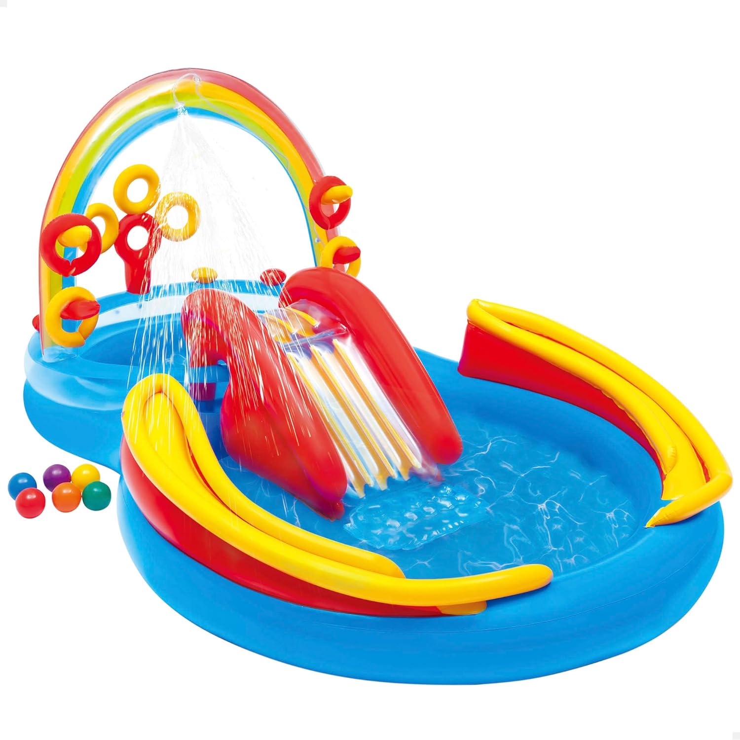 Detalle de Intex Rainbow Ring Play Center – Kinder Aufstellpool 297 x 193 x 135 cm, bunt, ab 3 Jahren